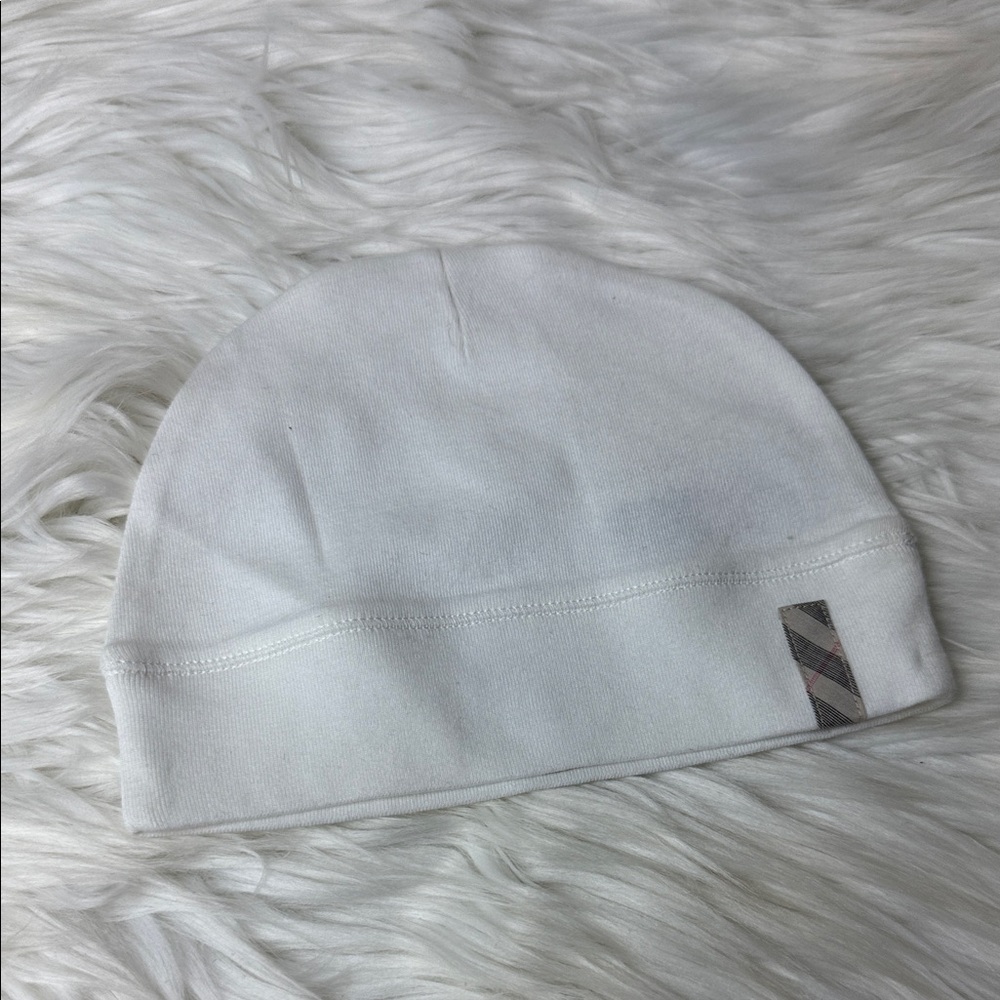 Burberry White Baby Beanie